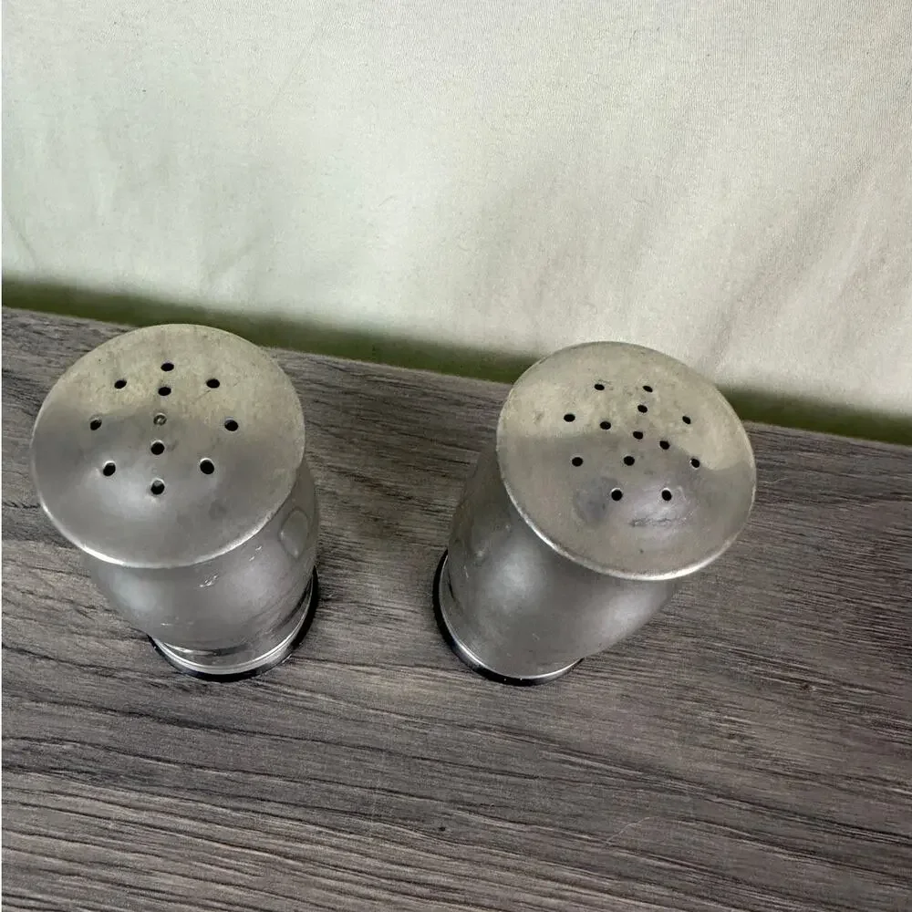Silver Metal Salt & Pepper Shakers with Screw In Black Plastic Cylinder Insert